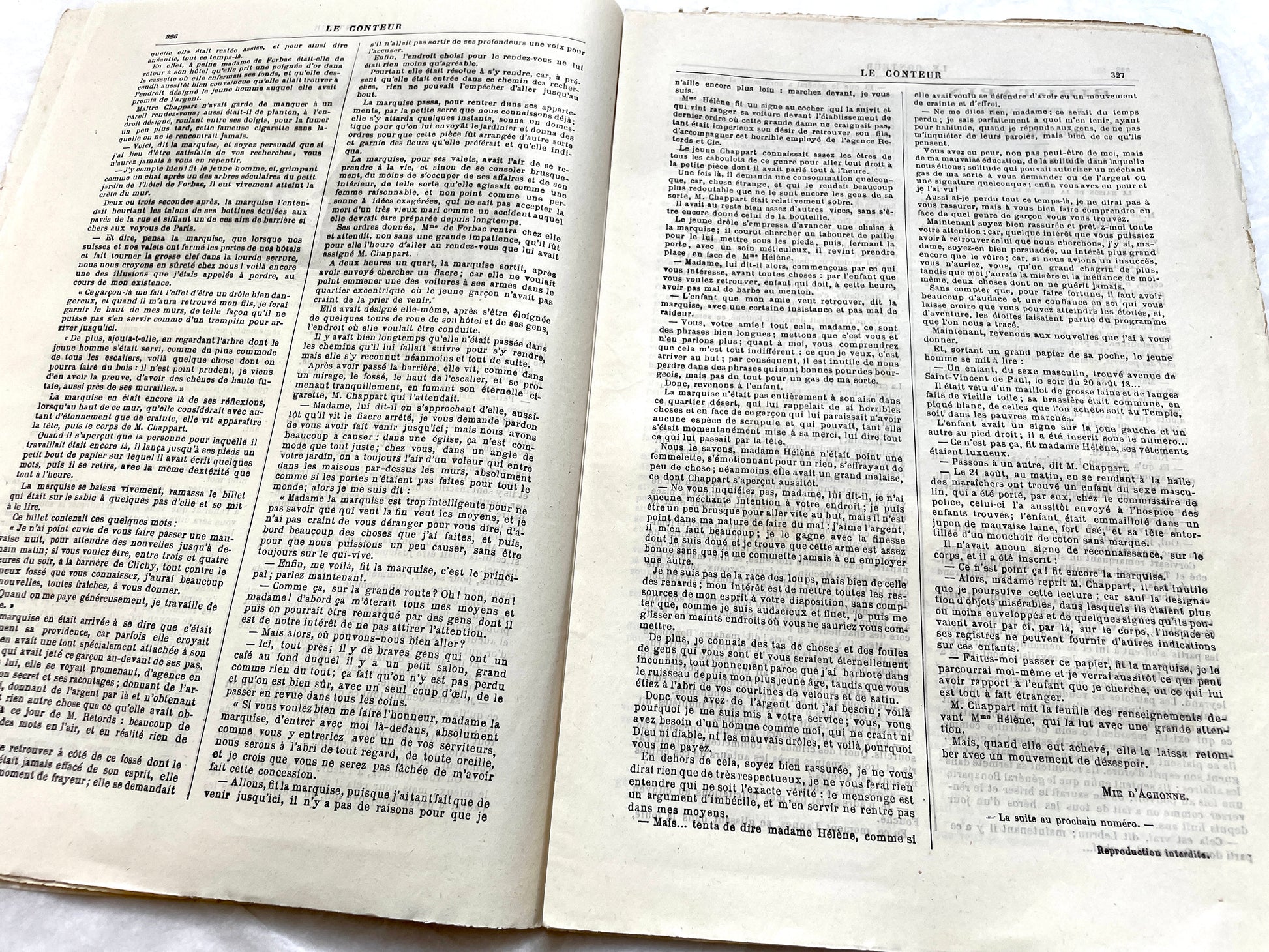 Late 19th French journal 'Le Conteur' from 1881, featuring an illustrated cover with two figures indoors.