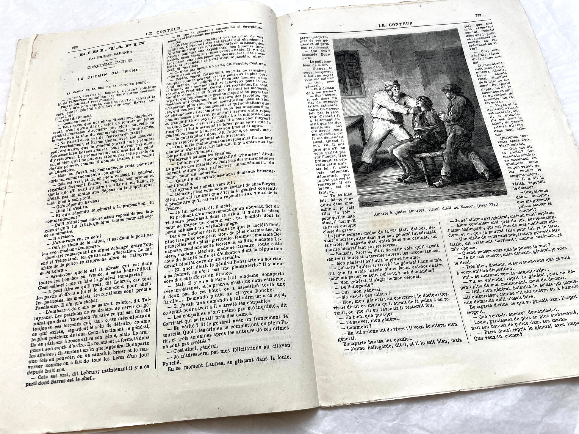 Late 19th French journal 'Le Conteur' from 1881, featuring an illustrated cover with two figures indoors.