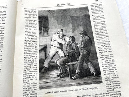 Late 19th French journal 'Le Conteur' from 1881, featuring an illustrated cover with two figures indoors.