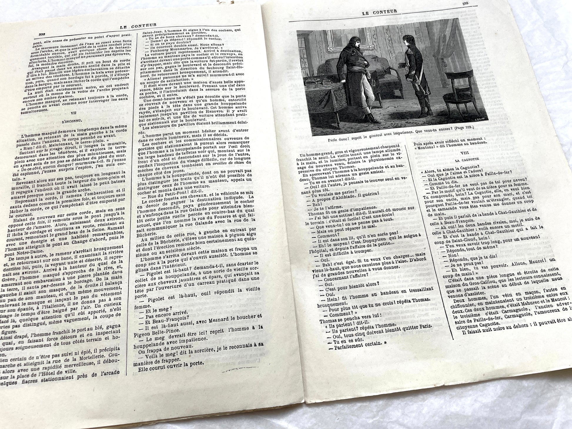 Late 19th French journal 'Le Conteur' from 1881, featuring an illustrated cover with two figures indoors.