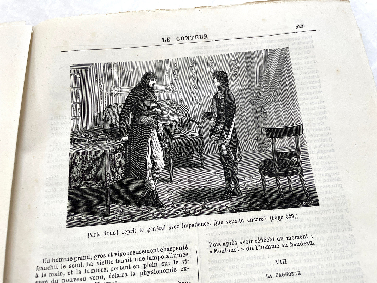 Late 19th French journal 'Le Conteur' from 1881, featuring an illustrated cover with two figures indoors.