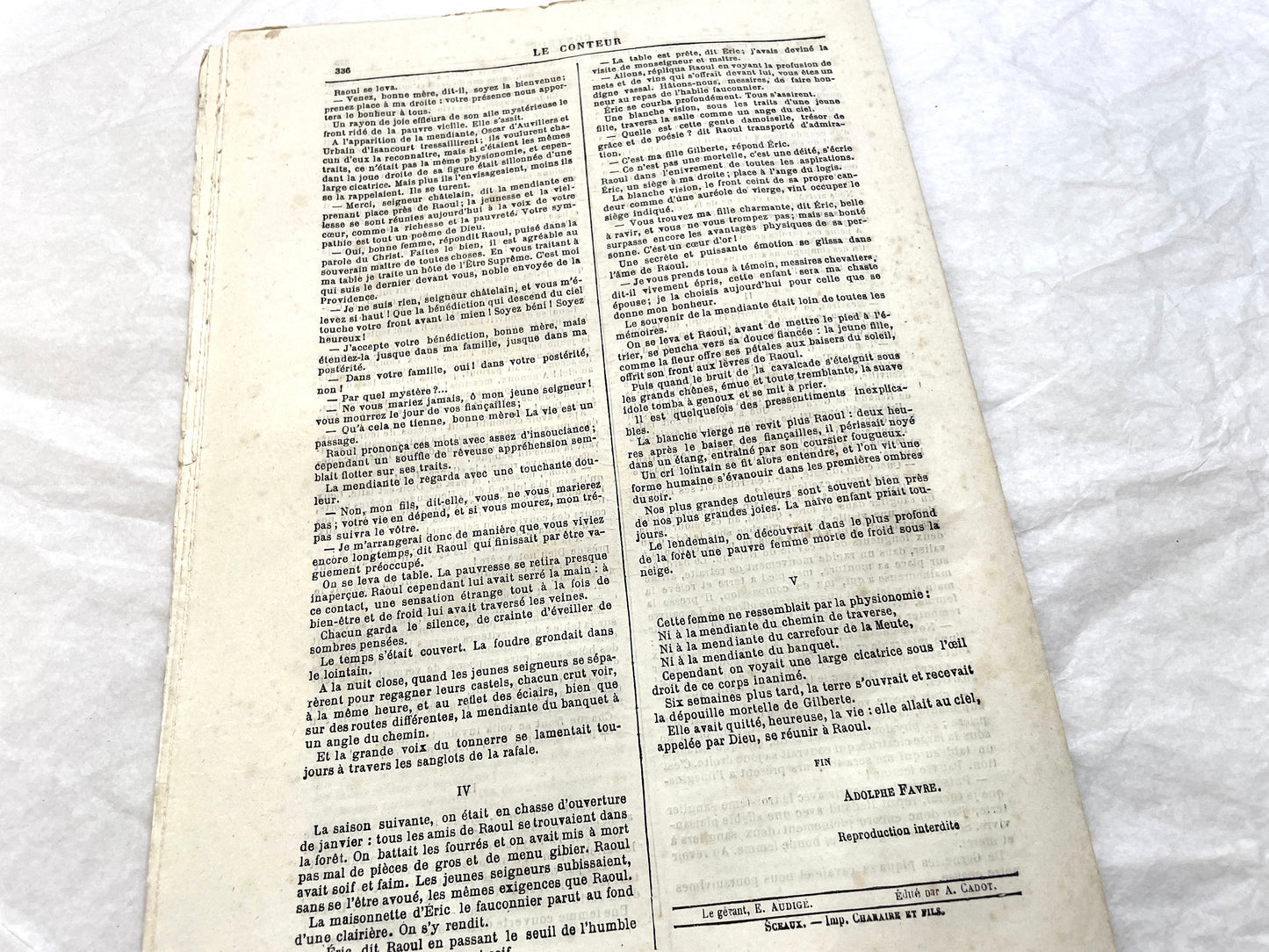 Late 19th French journal 'Le Conteur' from 1881, featuring an illustrated cover with two figures indoors.