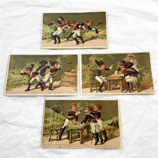 Late 19th Century - French Guerin-Boutron Chocolate Chromos - Napoleonic Child Soldiers Advertising Card Set - Vintage French Ephemera Decor