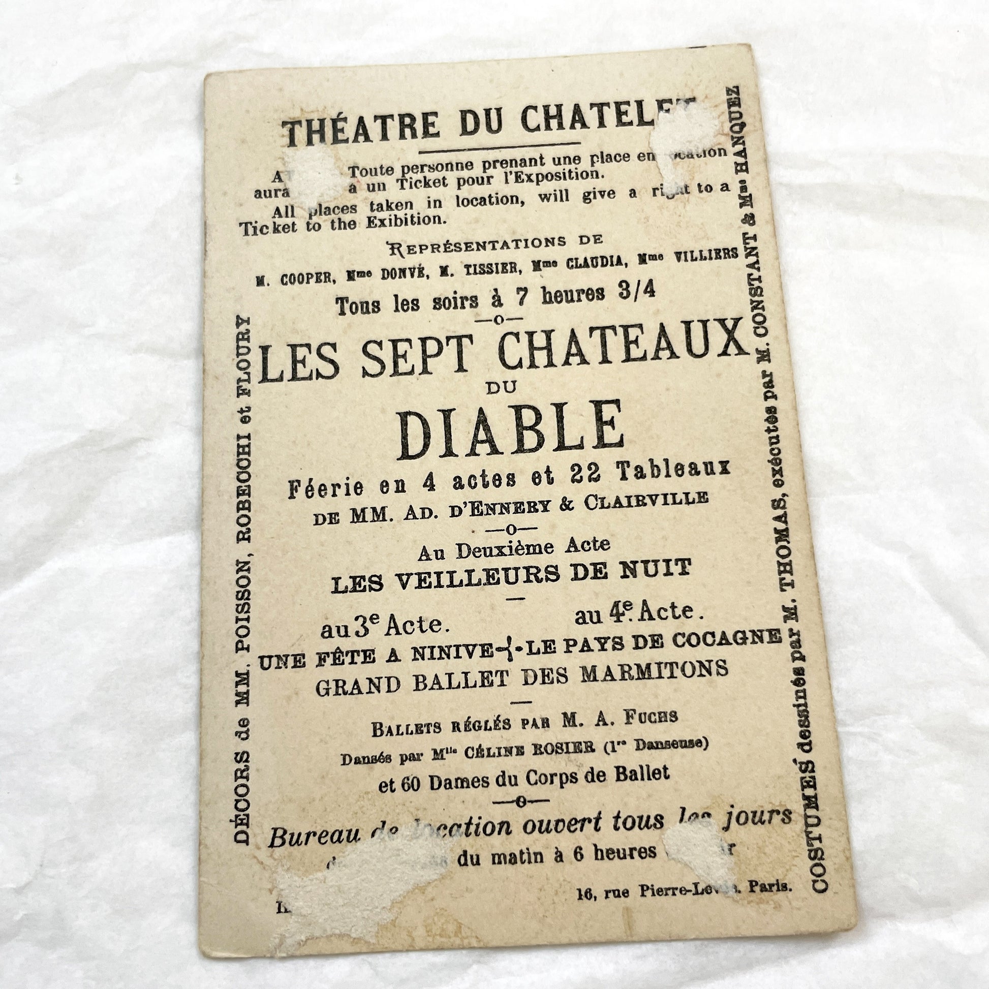 Late 19th - Vintage French Theater Chromo Card - Châtelet Spectacle Ad - Les Sept Chateaux Du Diable - Parisian Playbill Art Collectible