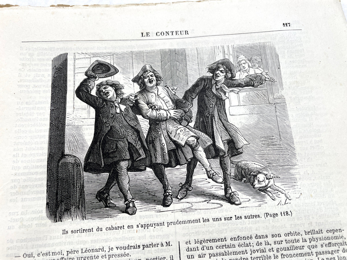 1880s French newspaper 'Le Conteur' issue from April 30, 1881, featuring a detailed front-page engraving.
