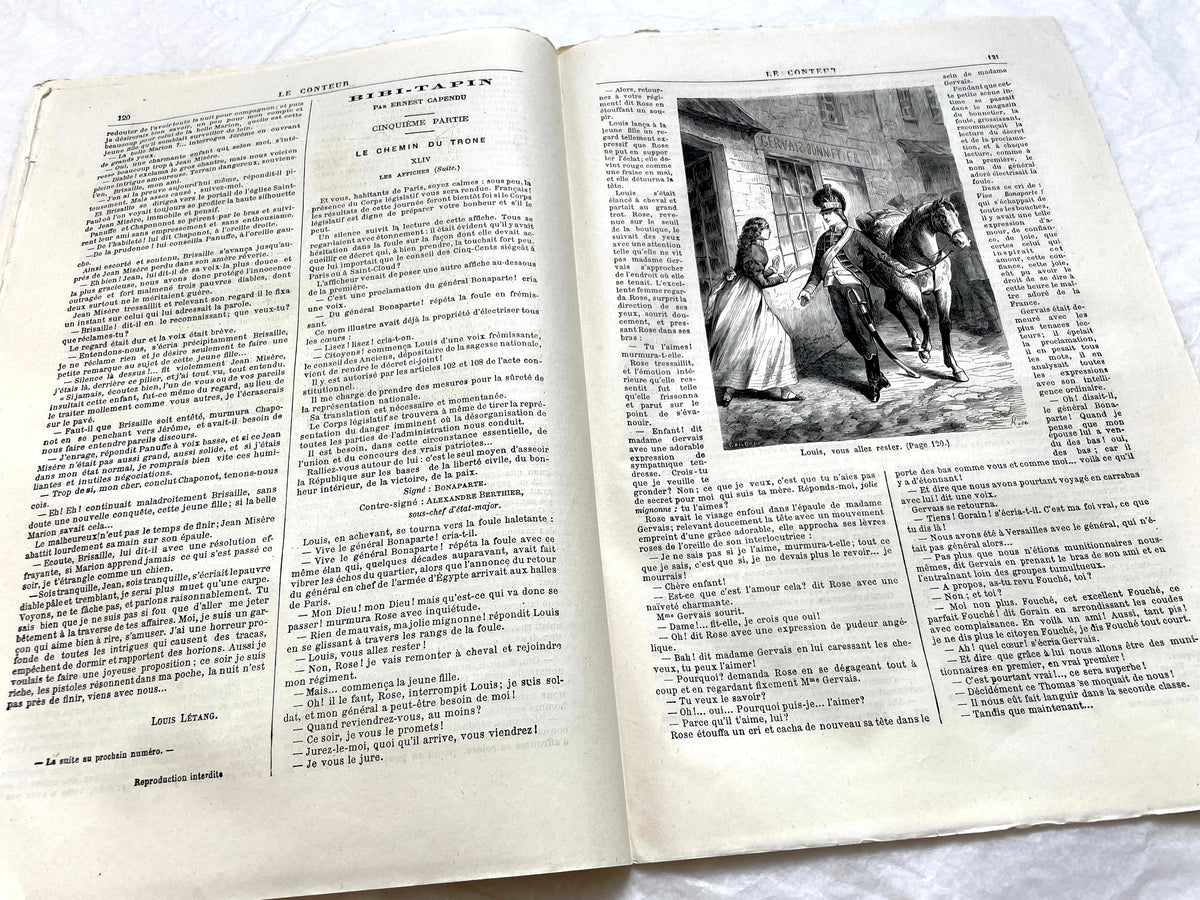 1880s French newspaper 'Le Conteur' issue from April 30, 1881, featuring a detailed front-page engraving.