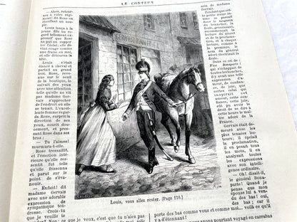 1880s French newspaper 'Le Conteur' issue from April 30, 1881, featuring a detailed front-page engraving.