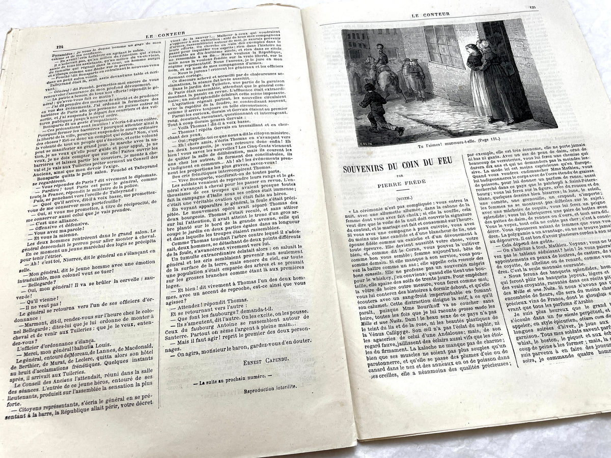 1880s French newspaper 'Le Conteur' issue from April 30, 1881, featuring a detailed front-page engraving.