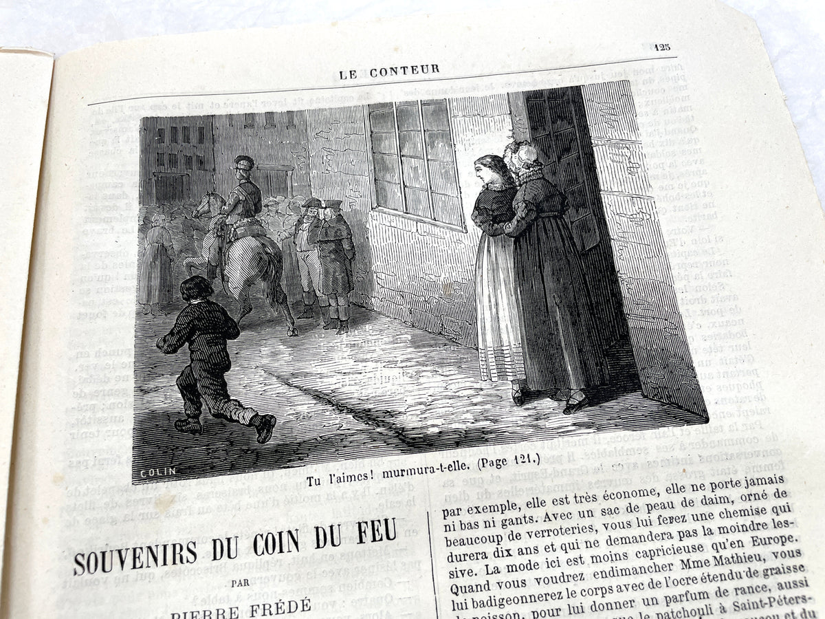 1880s French newspaper 'Le Conteur' issue from April 30, 1881, featuring a detailed front-page engraving.