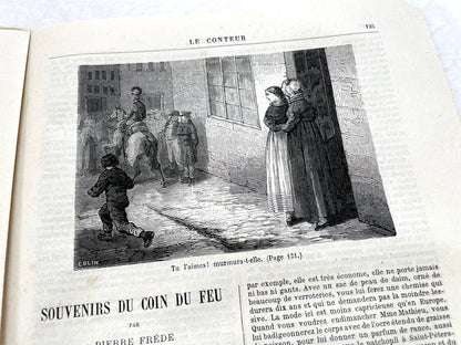 1880s French newspaper 'Le Conteur' issue from April 30, 1881, featuring a detailed front-page engraving.