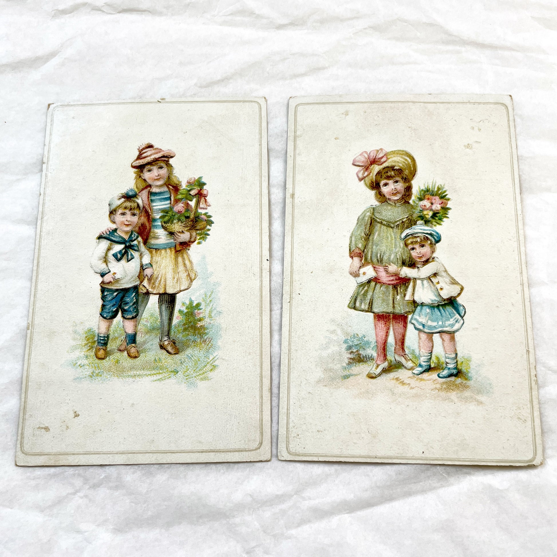 Late 19th Century - Two Chromolithograph Prints - Charming Victorian Children Illustrations - Antique Child Portrait Pair