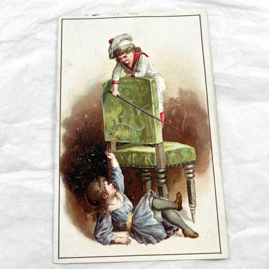 Late 19th - Vintage Chromo Card - Charming Children Illustration - Antique Nursery Decor - Victorian Era Art Print - Collectible Ephemera