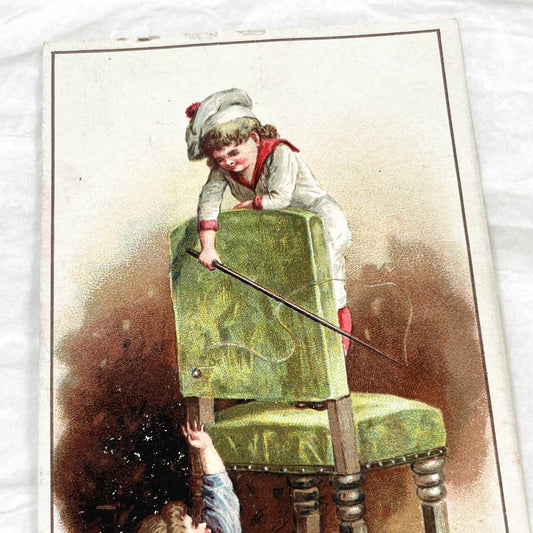 Late 19th - Vintage Chromo Card - Charming Children Illustration - Antique Nursery Decor - Victorian Era Art Print - Collectible Ephemera