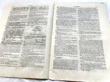 Late 19th century French newspaper 'Le Conteur' from 1881, featuring an engraving of a fight scene with swords and pistols.