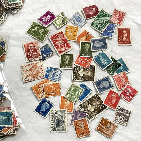 1950s - Vintage European Postage Stamps – Lot of 40 Colorful Stamps from Various Countries – Ephemera for Crafts, Journals & Collage Art
