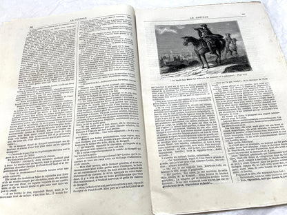 Late 19th century French newspaper 'Le Conteur' from 1881, featuring an engraving of a fight scene with swords and pistols.