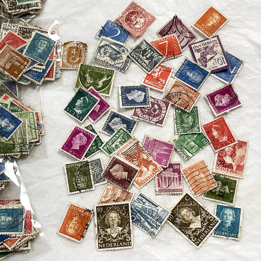 1950s - Vintage European Postage Stamps – Lot of 40 Colorful Stamps from Various Countries – Ephemera for Crafts, Journals & Collage Art