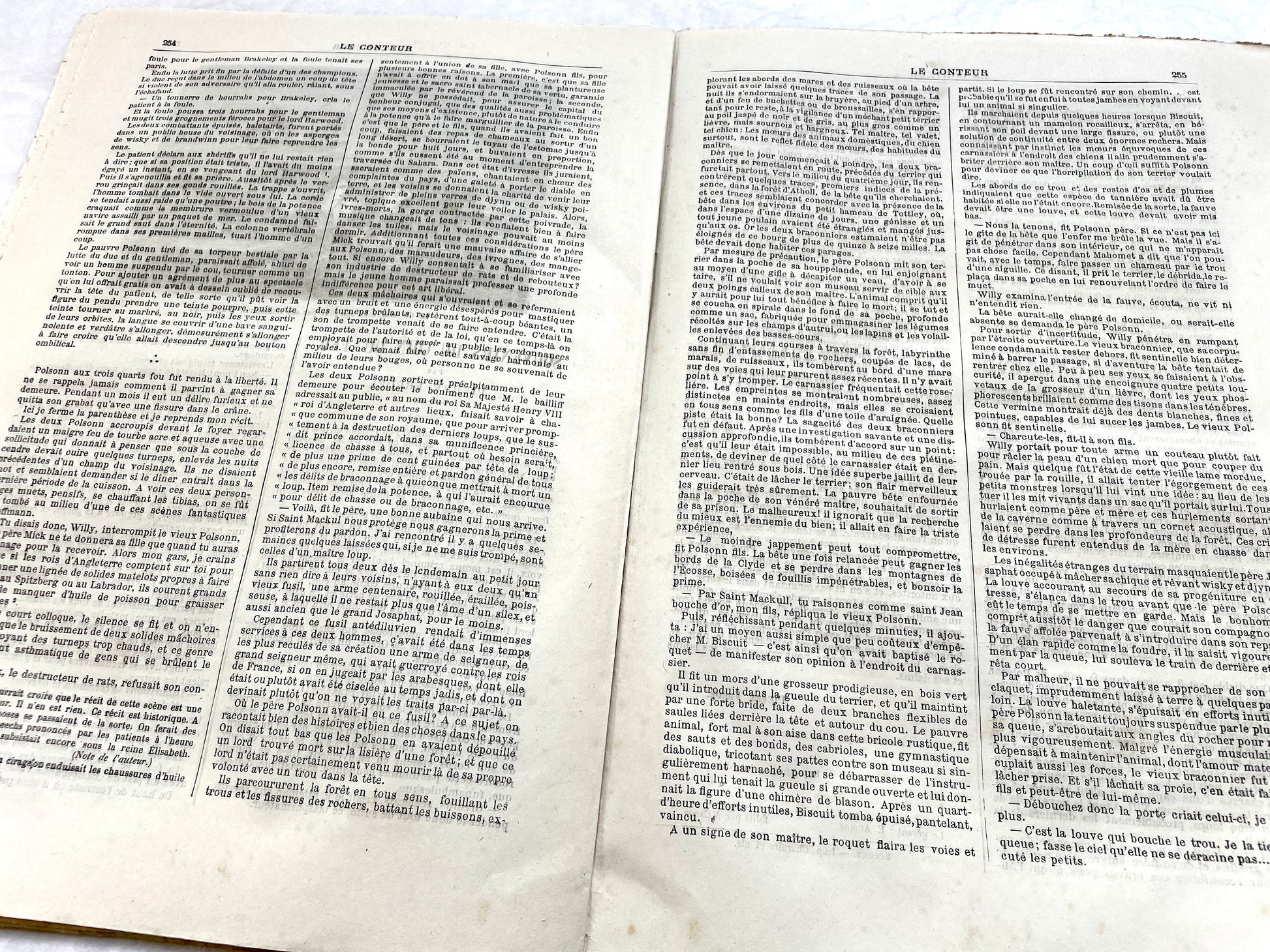 Late 19th century French newspaper 'Le Conteur' from 1881, featuring an engraving of a fight scene with swords and pistols.