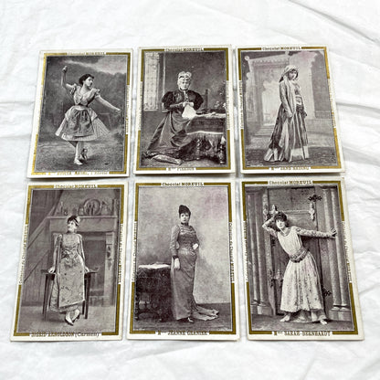 Late 19th - Six French Chocolat Moreuil Trade Cards - Belle Epoque Actresses - Sarah Bernhardt - Rosita Mauri - Set of Six Collectibles