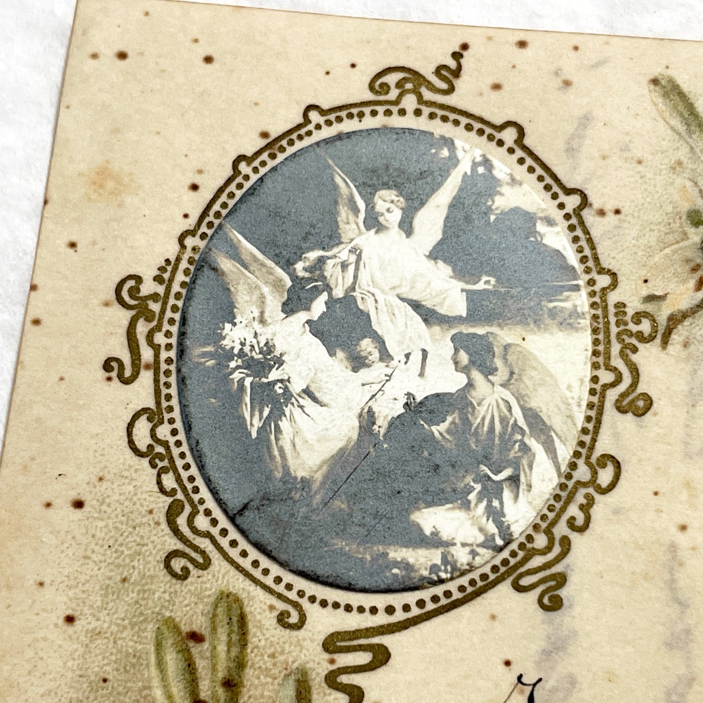 1910s - Vintage French Christmas Card - Religious Angels Lilies Motif - Bouasse Jeune Paris - 1913 Handwritten Message - Collectible