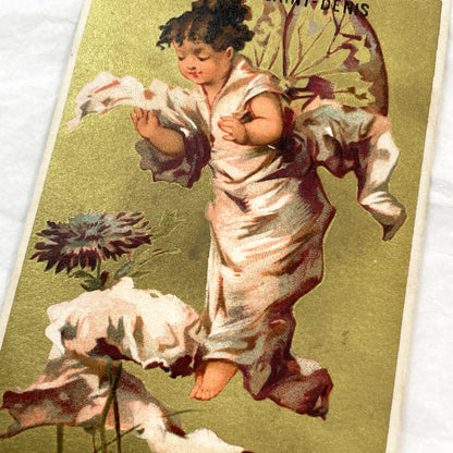 Late 19th - Vintage French Chromo Postcard - Cherub Angel Butterfly Wings - Gilt Background Art Print - Antique Ephemera Collectible