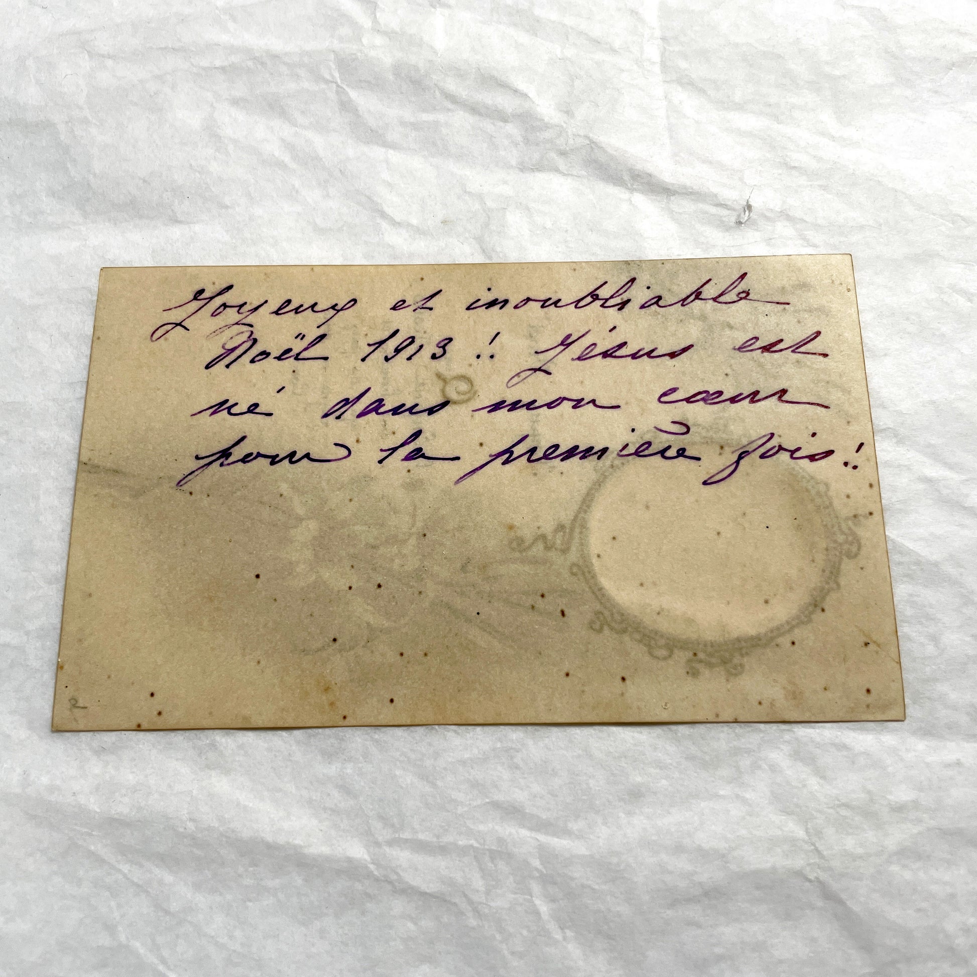 1910s - Vintage French Christmas Card - Religious Angels Lilies Motif - Bouasse Jeune Paris - 1913 Handwritten Message - Collectible