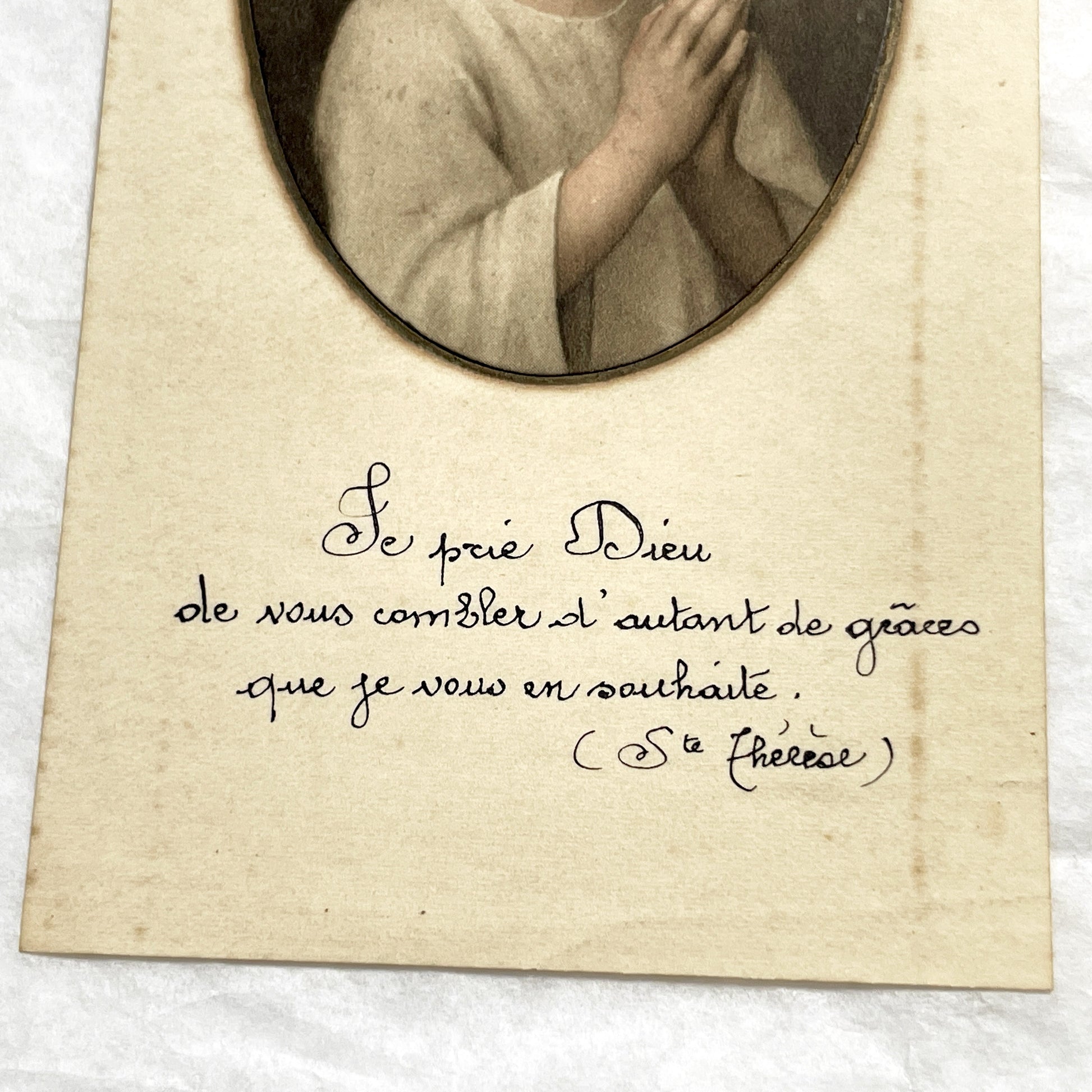 1910s - Antique French Holy Card featuring a Young Boy Praying - First Communion Commemorative Card - Devotional Ephemera