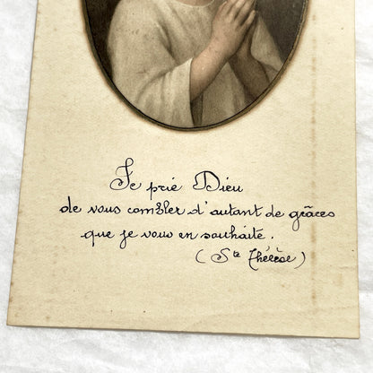 1910s - Antique French Holy Card featuring a Young Boy Praying - First Communion Commemorative Card - Devotional Ephemera