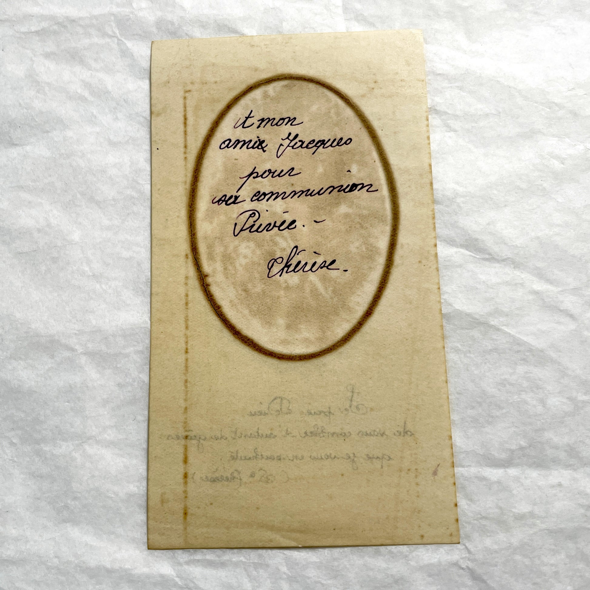1910s - Antique French Holy Card featuring a Young Boy Praying - First Communion Commemorative Card - Devotional Ephemera