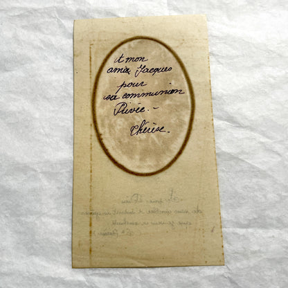 1910s - Antique French Holy Card featuring a Young Boy Praying - First Communion Commemorative Card - Devotional Ephemera