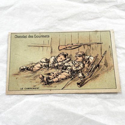 1900s - Six Chocolat Des Gourmets Military Cards - French Chromolithograph Set - Children's Army Training Scenes - Vintage Ephemera