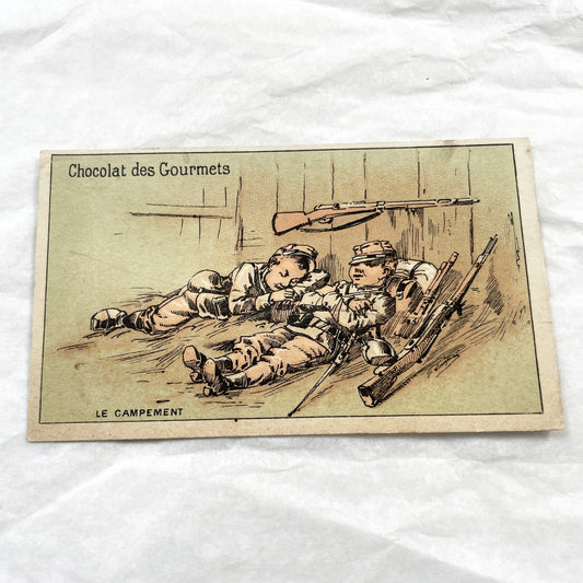 1900s - Six Chocolat Des Gourmets Military Cards - French Chromolithograph Set - Children's Army Training Scenes - Vintage Ephemera