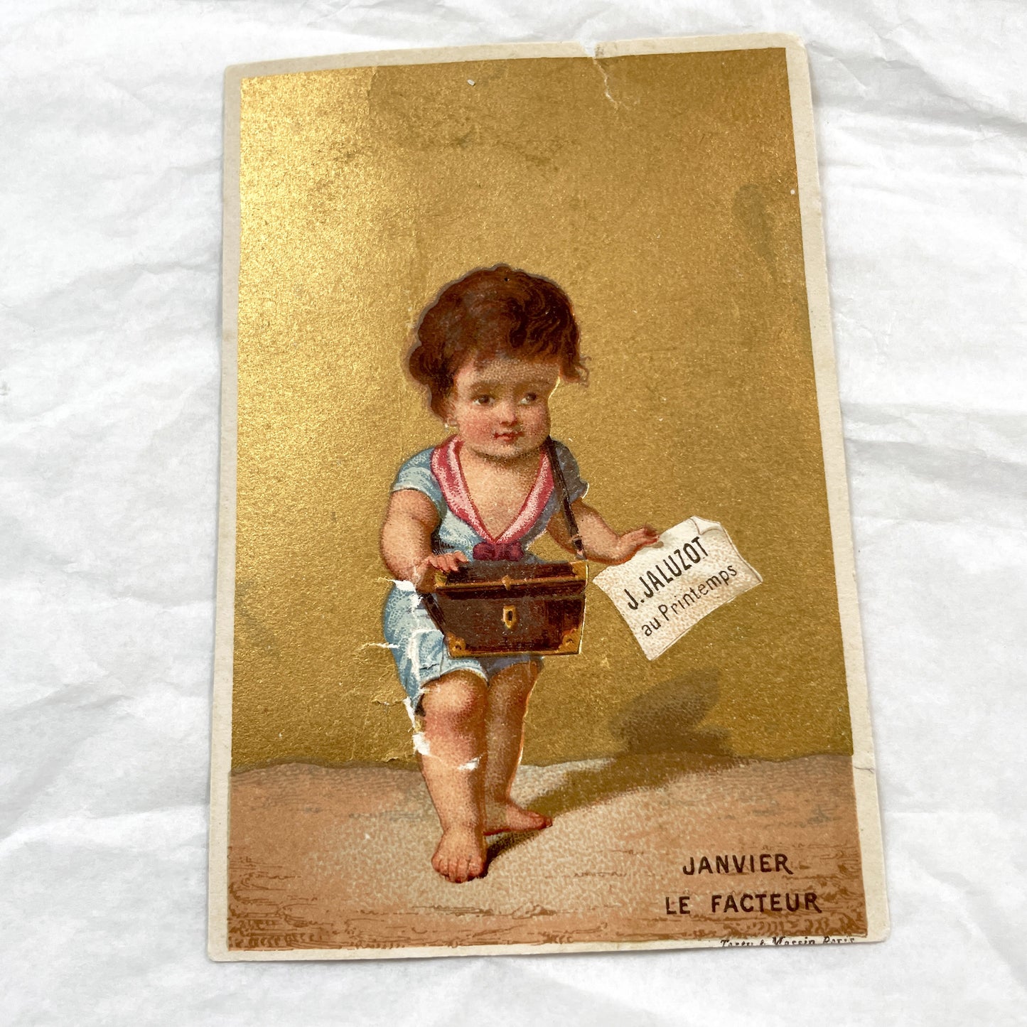 Late 19th-Century - Two French Chromolithograph - Advertising Card - Au Printemps Department Store - Children Cherub Theme