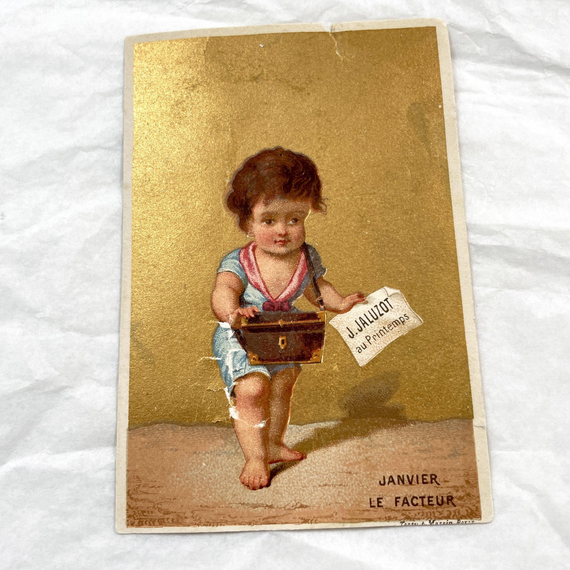 Late 19th-Century - Two French Chromolithograph - Advertising Card - Au Printemps Department Store - Children Cherub Theme