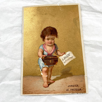 Late 19th-Century - Two French Chromolithograph - Advertising Card - Au Printemps Department Store - Children Cherub Theme