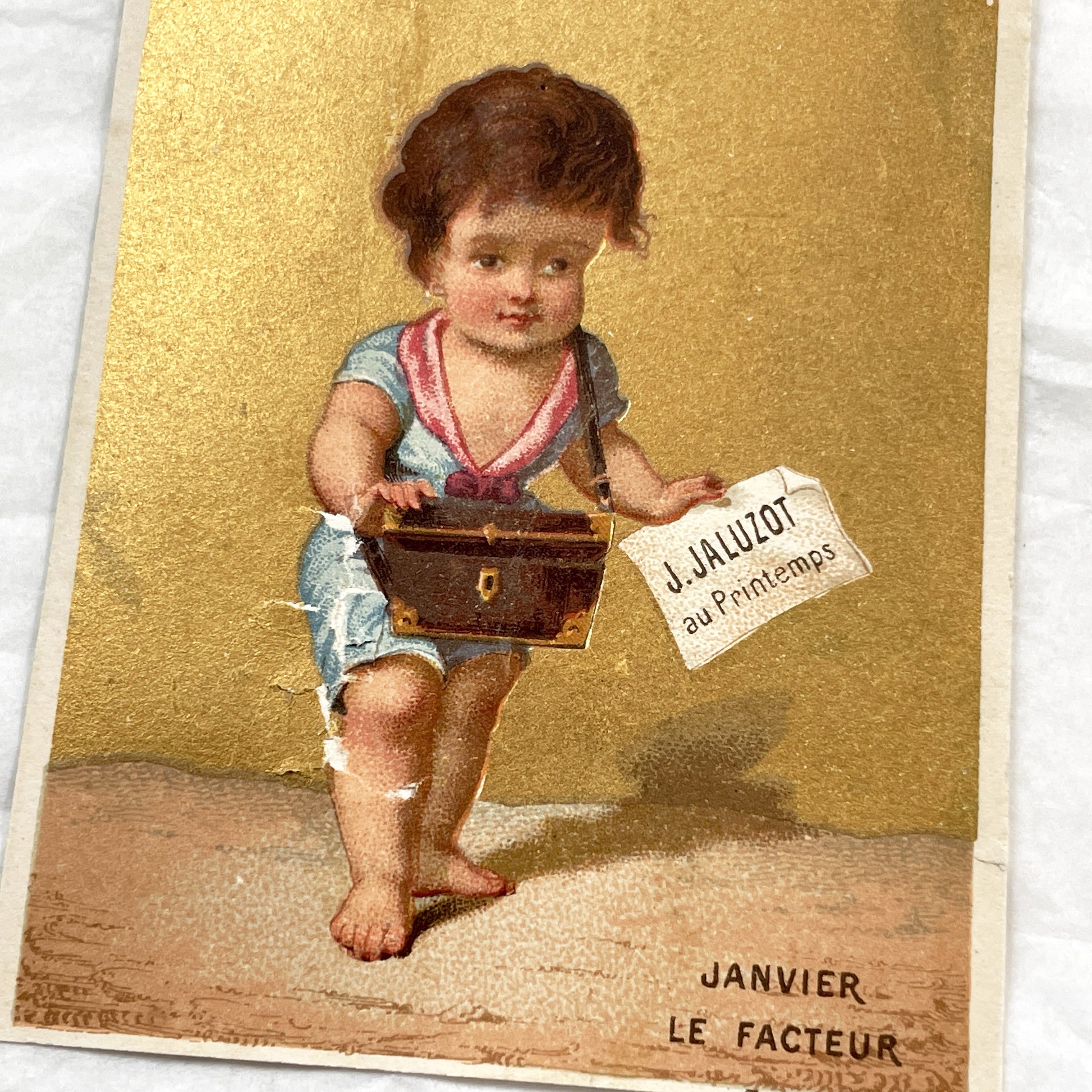 Late 19th-Century - Two French Chromolithograph - Advertising Card - Au Printemps Department Store - Children Cherub Theme