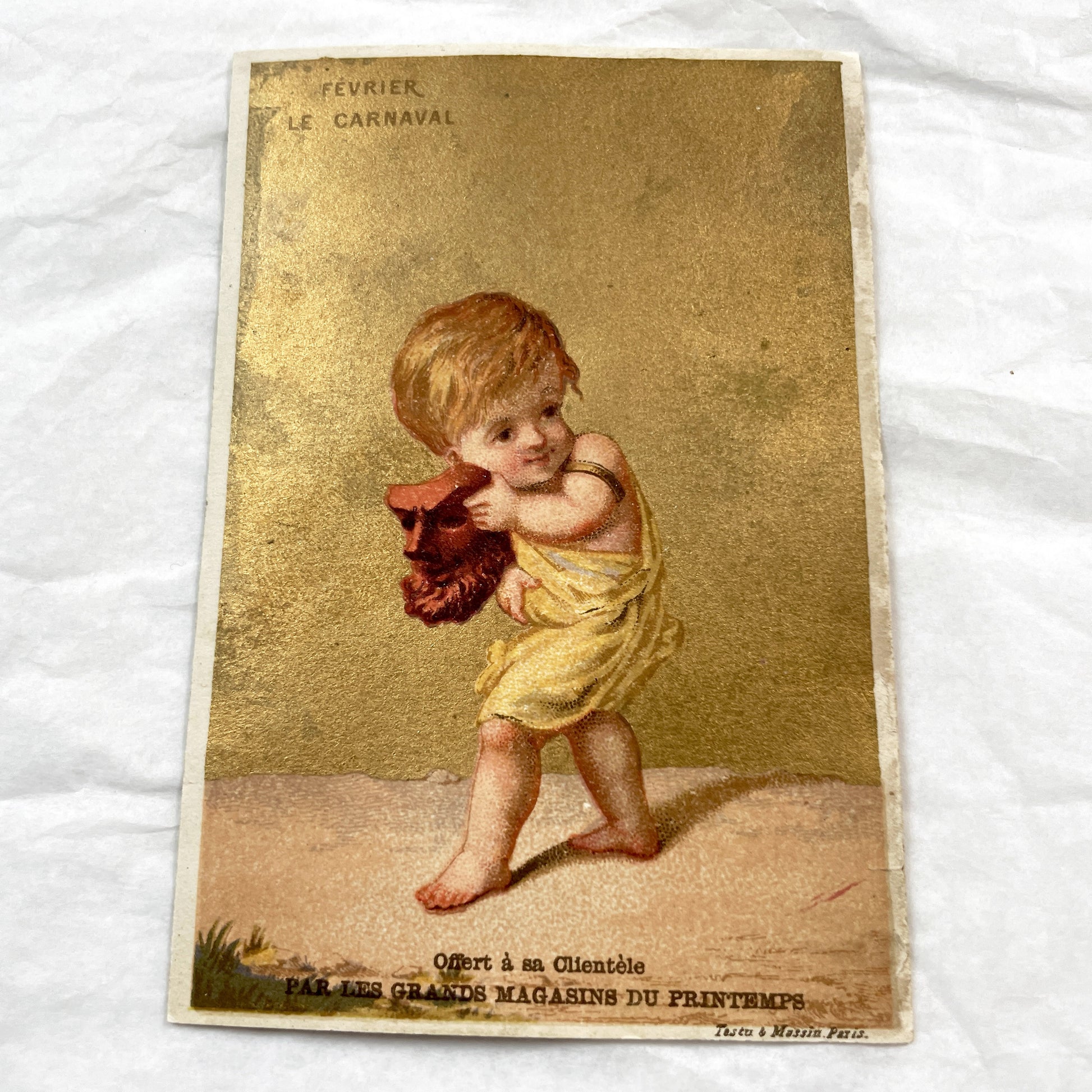 Late 19th-Century - Two French Chromolithograph - Advertising Card - Au Printemps Department Store - Children Cherub Theme