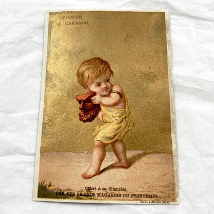 Late 19th-Century - Two French Chromolithograph - Advertising Card - Au Printemps Department Store - Children Cherub Theme