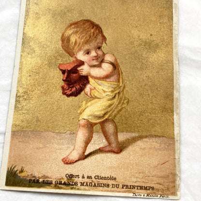Late 19th-Century - Two French Chromolithograph - Advertising Card - Au Printemps Department Store - Children Cherub Theme