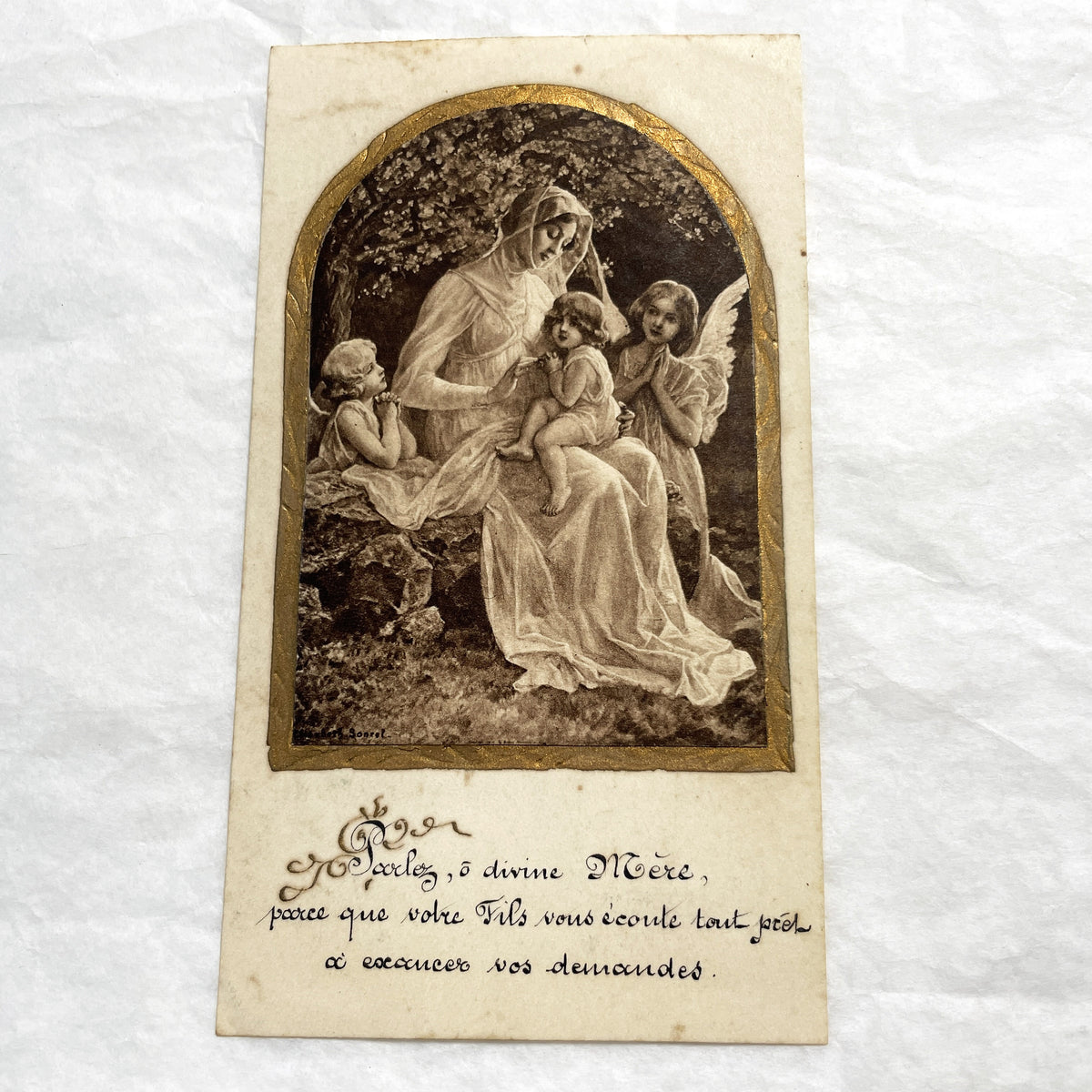1900s - Vintage Religious Devotional Card - Madonna and Child with Angels - Antique French Prayer Card - Art Print