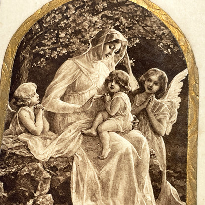 1900s - Vintage Religious Devotional Card - Madonna and Child with Angels - Antique French Prayer Card - Art Print