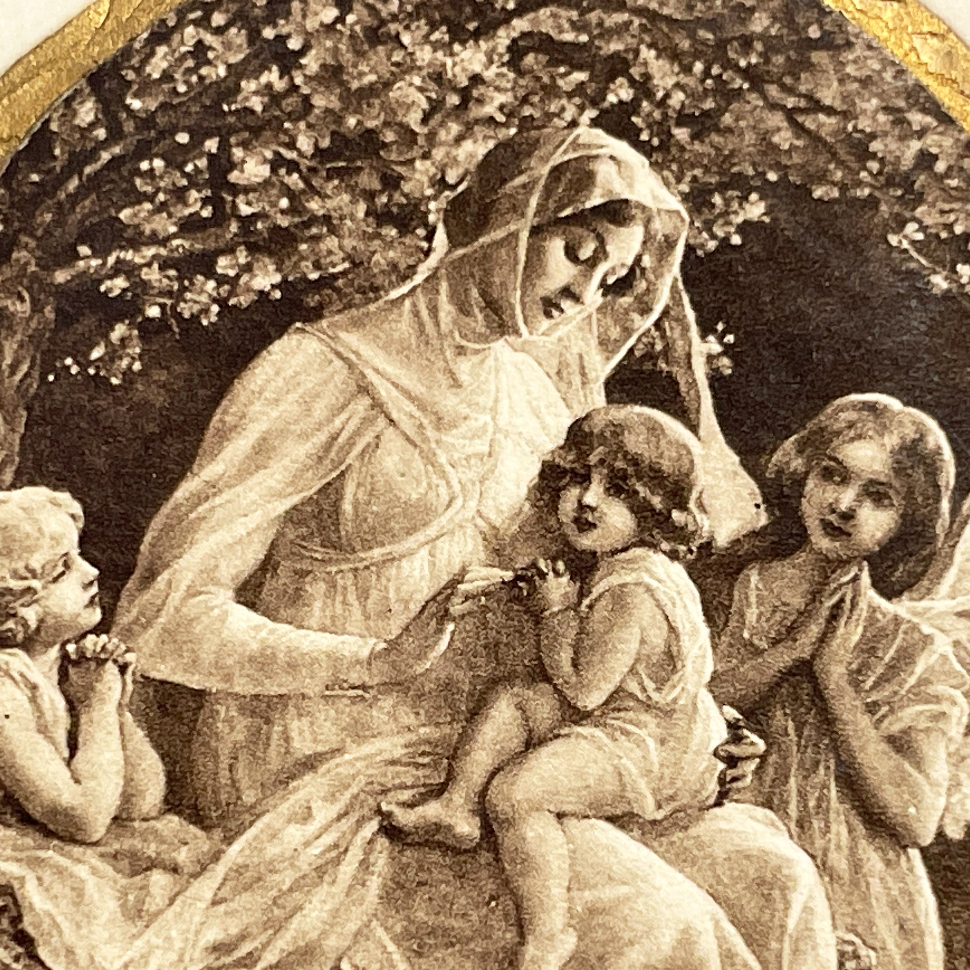 1900s - Vintage Religious Devotional Card - Madonna and Child with Angels - Antique French Prayer Card - Art Print
