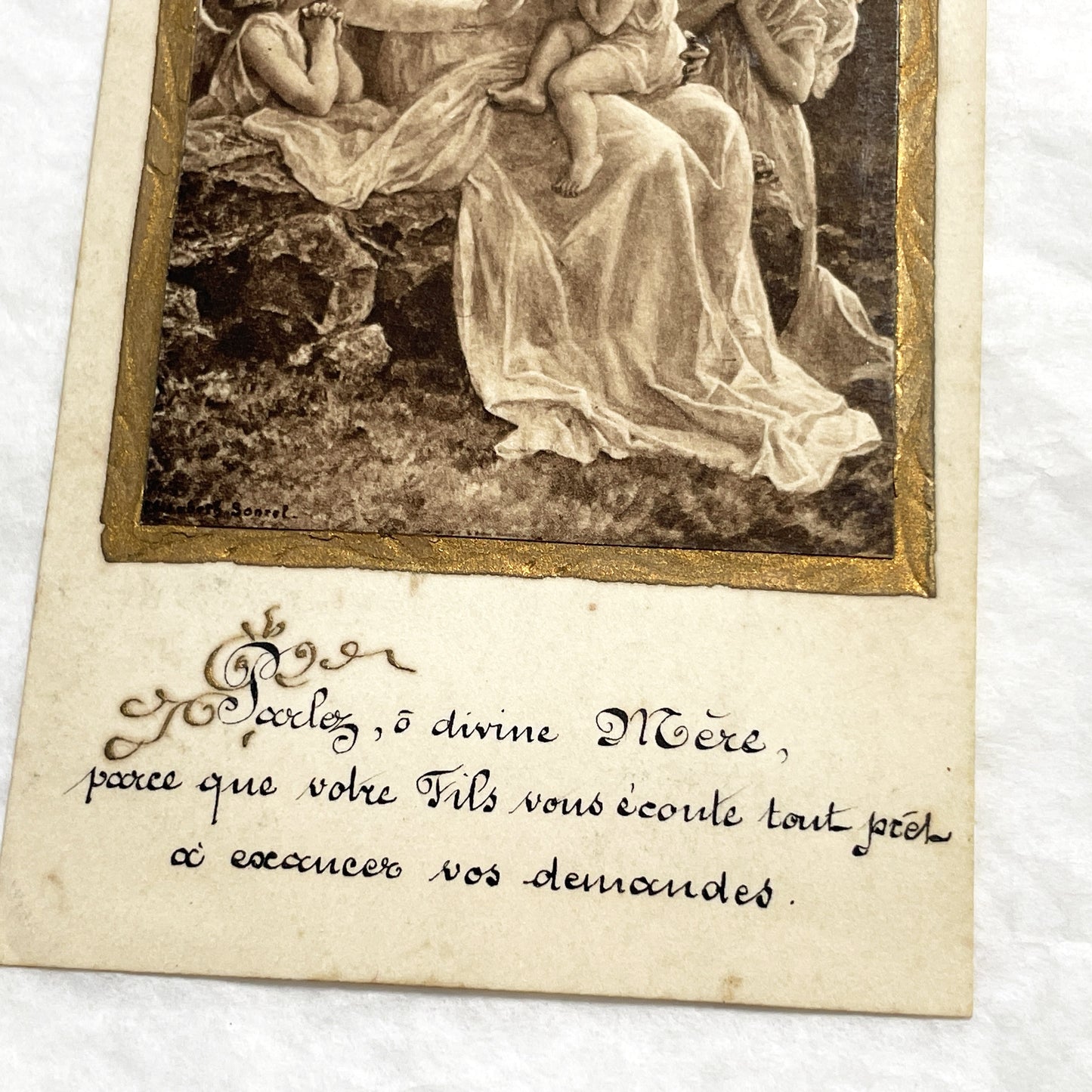 1900s - Vintage Religious Devotional Card - Madonna and Child with Angels - Antique French Prayer Card - Art Print