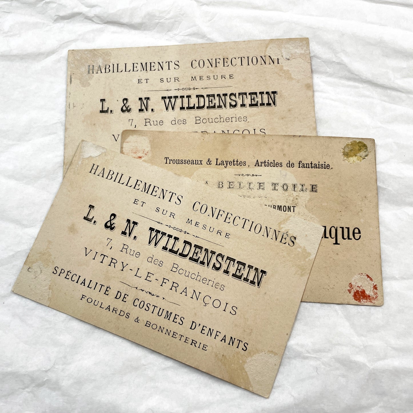 Late 19th Century - French Advertising Trade Cards - Set of Three Humorous Chromos - Caricature Collectibles - Vitry-le-François  Ads