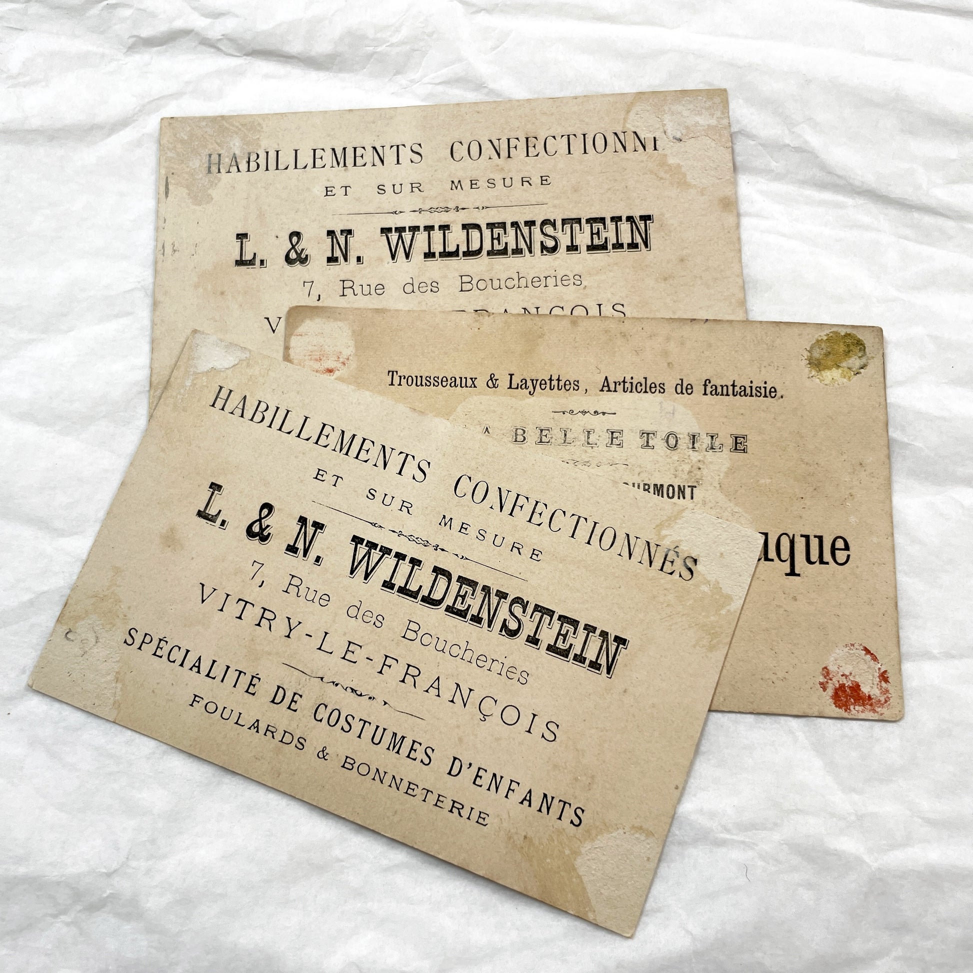 Late 19th Century - French Advertising Trade Cards - Set of Three Humorous Chromos - Caricature Collectibles - Vitry-le-François  Ads