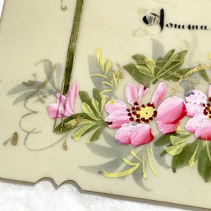 1900s - Antique First Communion Celluloid Card - Hand-Painted Floral Motif - Religious Souvenir - Scalloped Edges - French Devotional Art