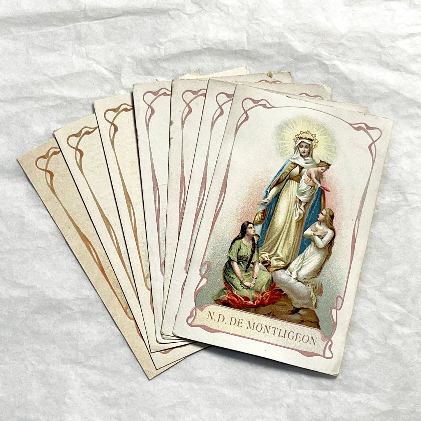 1930s - Vintage French Our Lady of Montligeon Catholic Holy Prayer Cards- Religious Ephemera for Purgatory Souls Archconfraternity