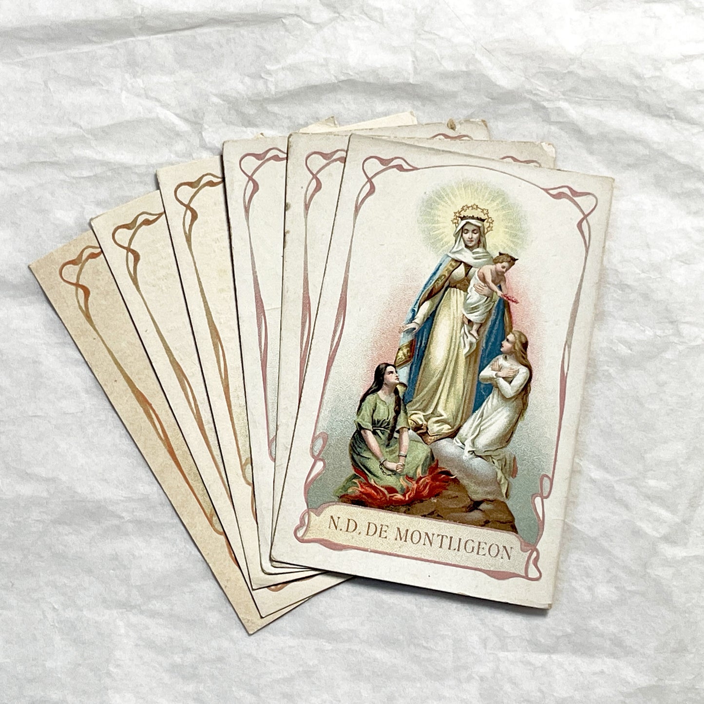 1930s - Vintage French Our Lady of Montligeon Catholic Holy Prayer Cards- Religious Ephemera for Purgatory Souls Archconfraternity