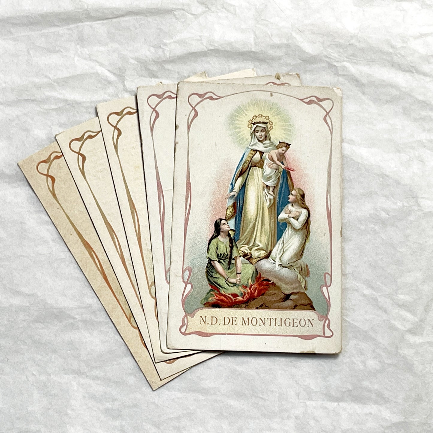 1930s - Vintage French Our Lady of Montligeon Catholic Holy Prayer Cards- Religious Ephemera for Purgatory Souls Archconfraternity