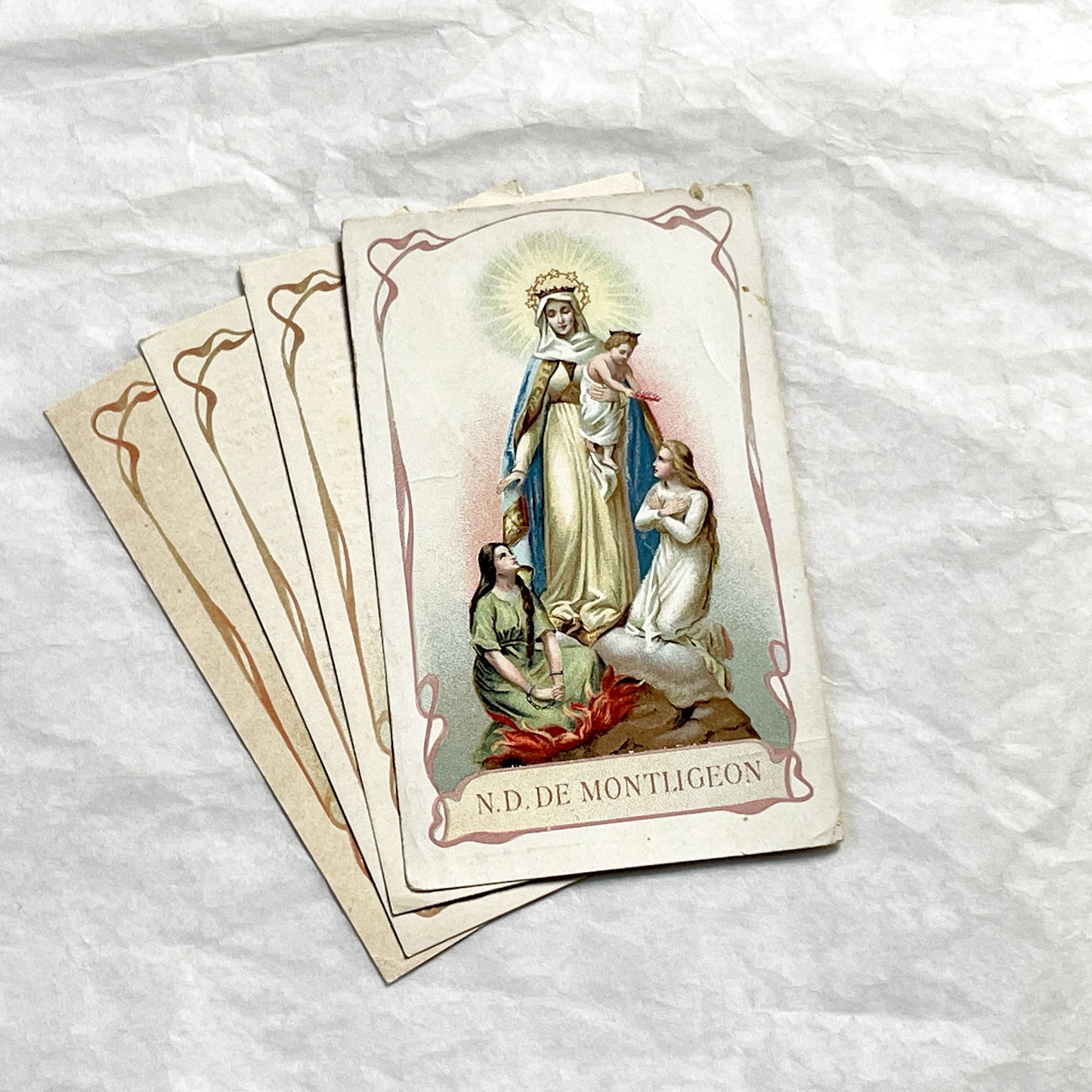 1930s - Vintage French Our Lady of Montligeon Catholic Holy Prayer Cards- Religious Ephemera for Purgatory Souls Archconfraternity